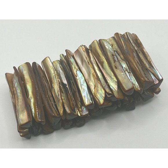 Vintage Shell Abalone Stretch Bracelet Beach Boho Brown Tones - Picture 2 of 7